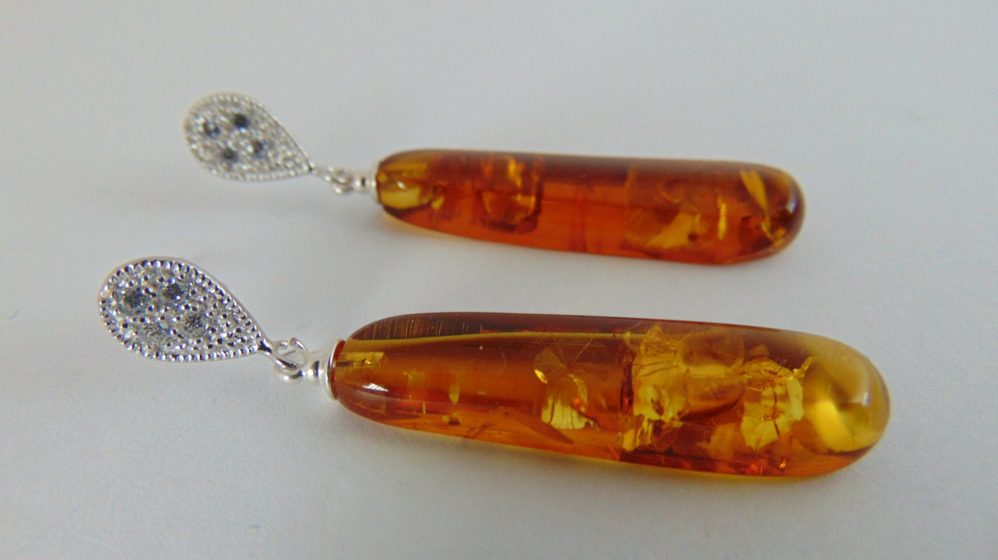Natural amber medium large unique drop shape earrings handmade sterling silver 925 free form orange white color genuine original earrings