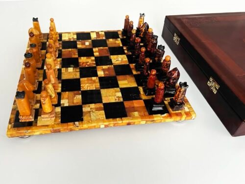 Amazing handmade amber chess set